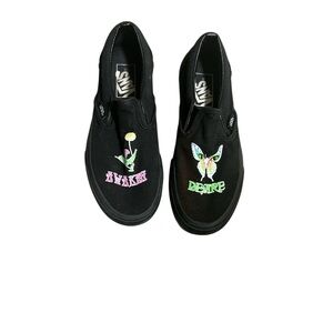 Vans Classic Black Slip-On Sneakers with Floral Accents Size 6.5